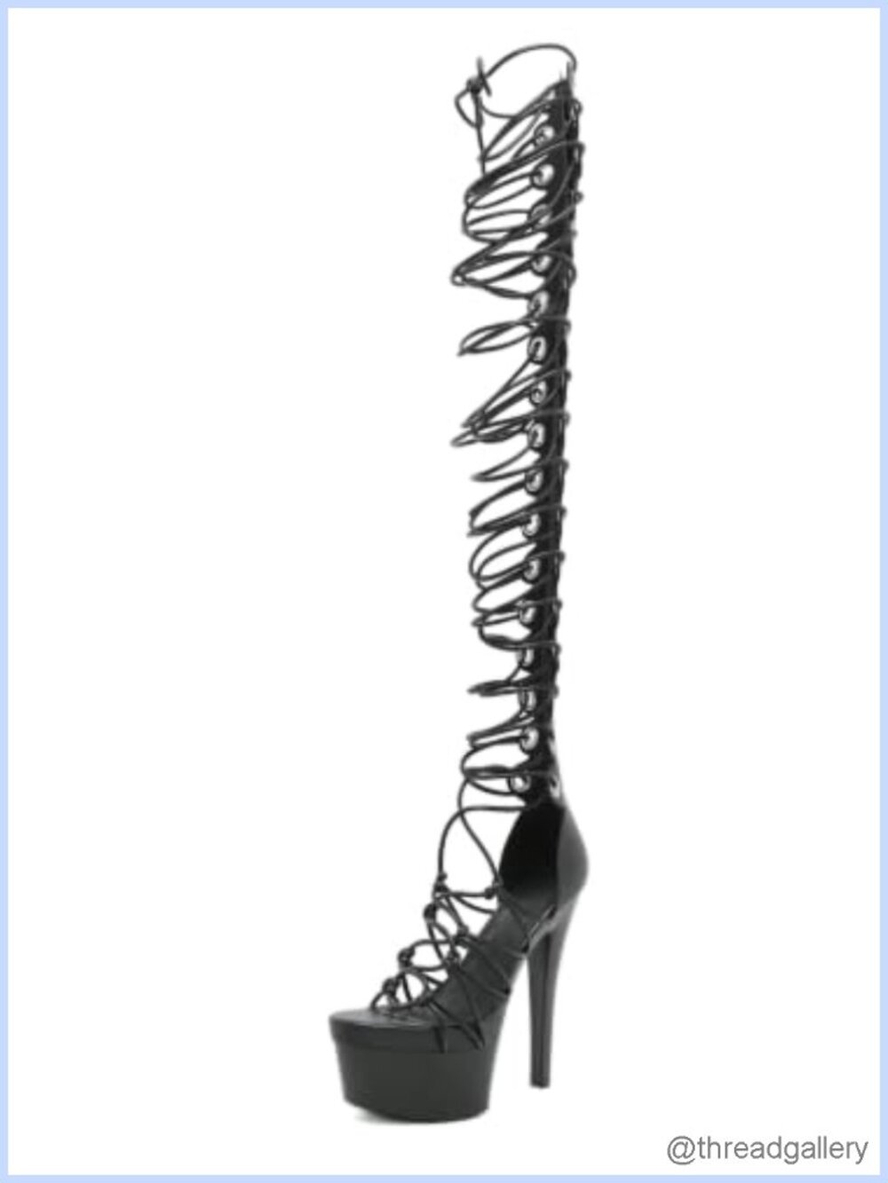 STUPMARY Women's Faux Leather Lace Up Cutout Over-the-Knee Gladiator Platform - Picture 2 of 6